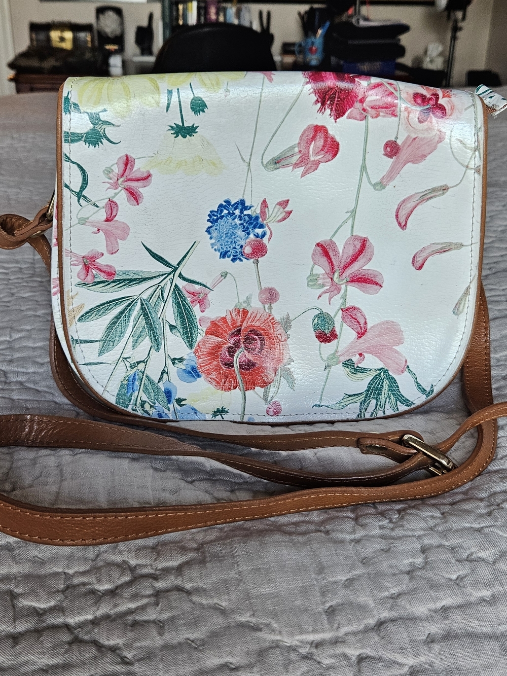Valentina Floral Crossbody Bag - White, Pink & Brown